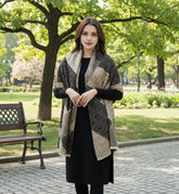 Kaschmirschal 185x65 Damen klassisch Beige Schwarz S25